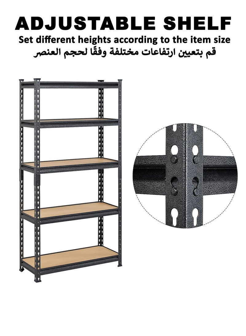 Adjustable 5 Tier Layer Shelf Metal Compartment Shelving Unit Storage Organiser Utility Display Rack Shelves For Garage Home Office Kitchen Dishes Toilet Bathroom Warehouse With Rubber Hammer