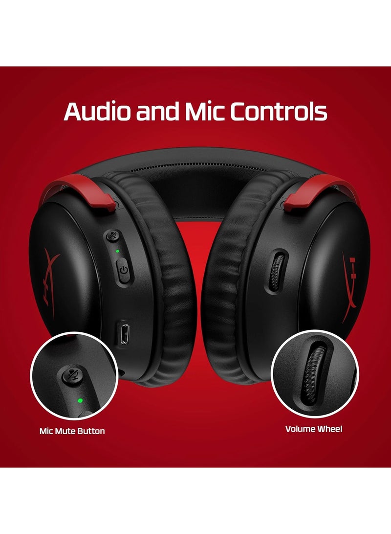 Cloud III Wireless Gaming Headphones, 53mm Dynamic with Neodymium Magnets, Memory Foam & Premium Leatherette Ear Cushion, 2.4 GHz Wireless Type, Detachable Microphone, Black | 77Z46AA