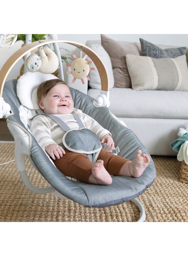 Simple Comfort Compact Soothing Swing With USB Cord, Safety Harness, 2 Featuring Toys And Sounds, 0 - 9 Months, Parker