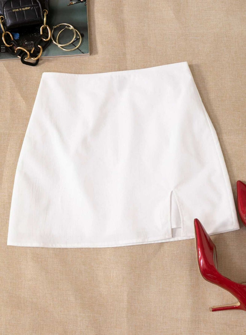 Solid Split Hem Zipper Skirt