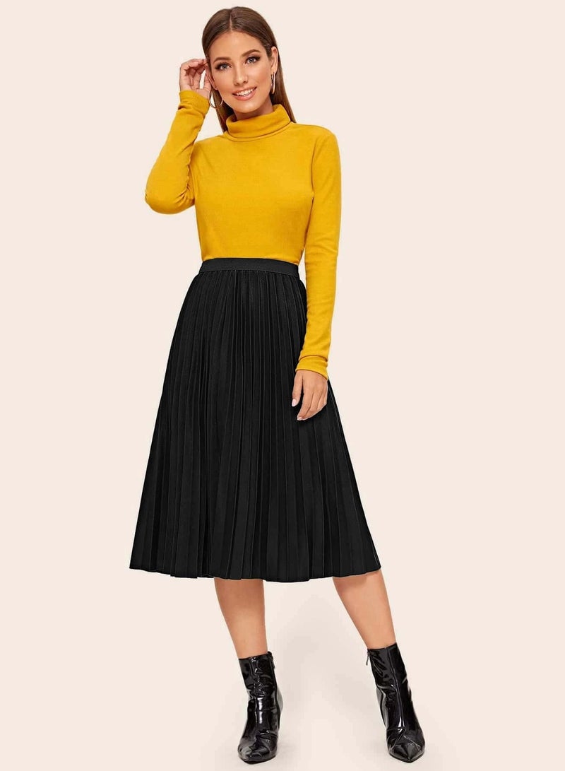 Elastic Waist Pleated Hem Skirt