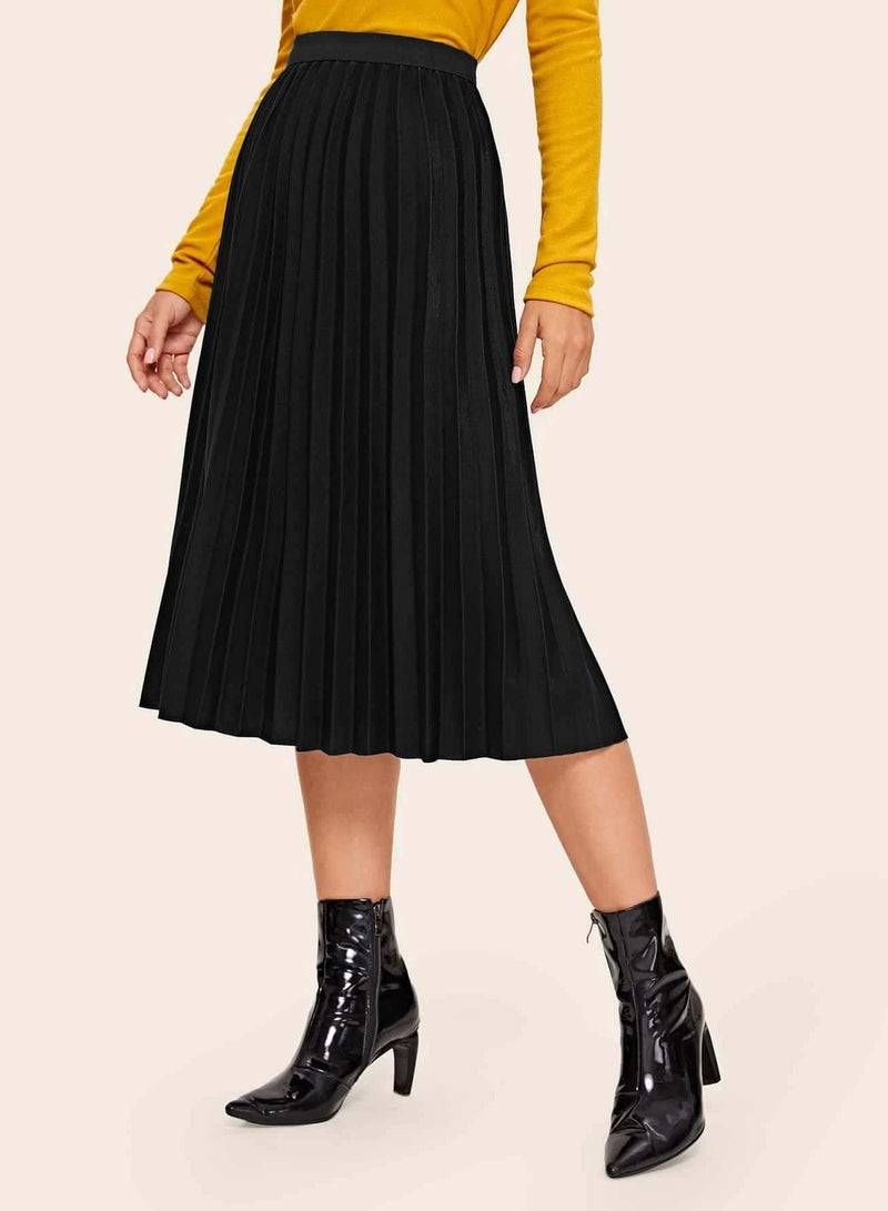 Elastic Waist Pleated Hem Skirt