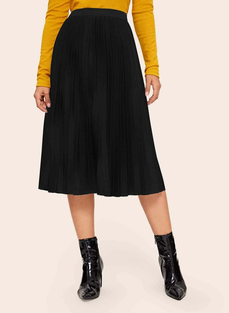 Elastic Waist Pleated Hem Skirt