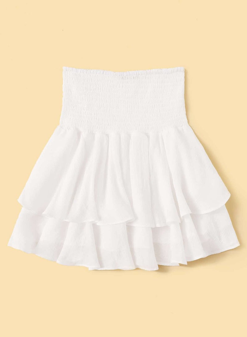 Smocked High-Rise Flounce Mini Skirt