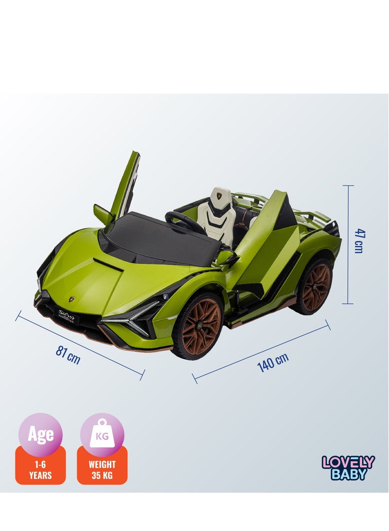 Lovely Baby Lamborghini Battery-Operated Powered Riding Car LB 6988EL for Kids, Remote-Control, Music & Lights, Age 1-6 Yrs - Green