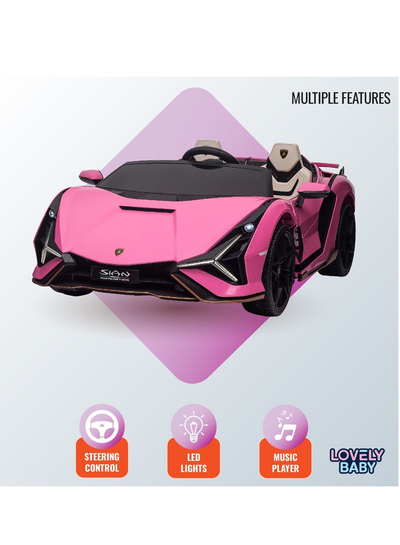 Lovely Baby Lamborghini Battery-Operated Powered Riding Car LB 6988EL for Kids, Remote-Control, Music & Lights, Age 1-6 Yrs - Pink