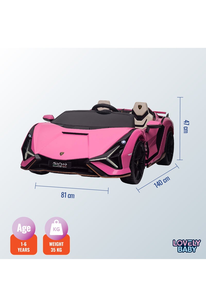 Lovely Baby Lamborghini Battery-Operated Powered Riding Car LB 6988EL for Kids, Remote-Control, Music & Lights, Age 1-6 Yrs - Pink