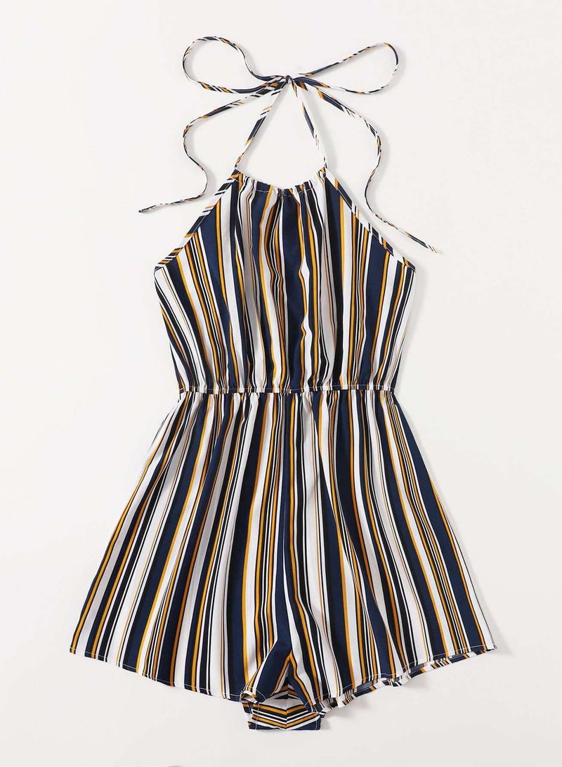 Plus Stripe Halter Romper