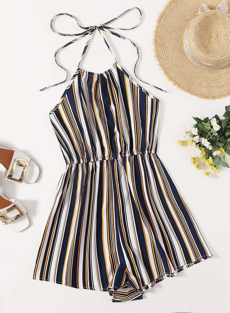 Plus Stripe Halter Romper