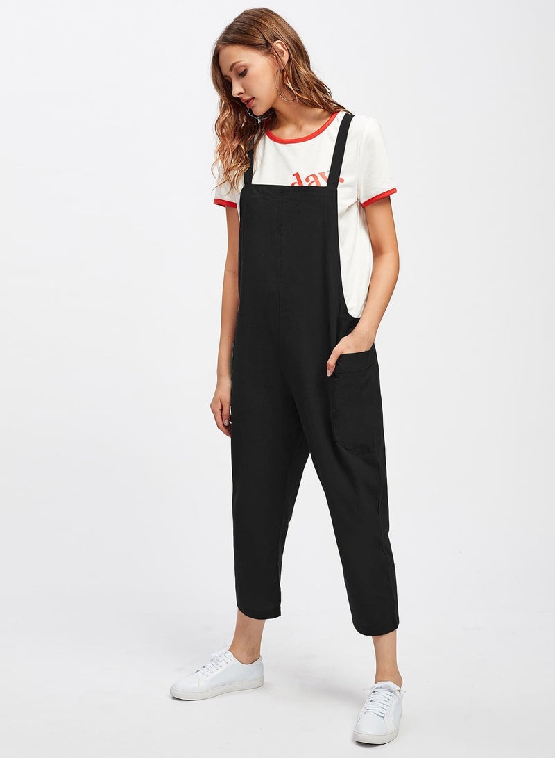 Solid Flap Pocket Capri Utility Overalls