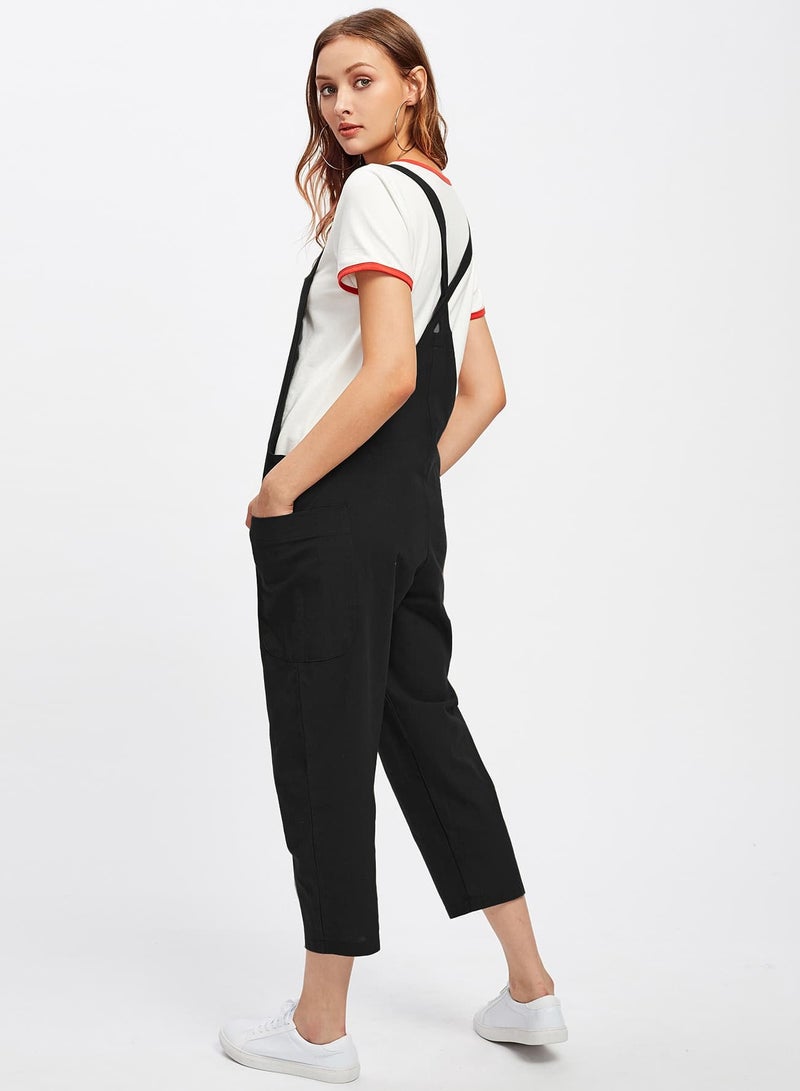 Solid Flap Pocket Capri Utility Overalls