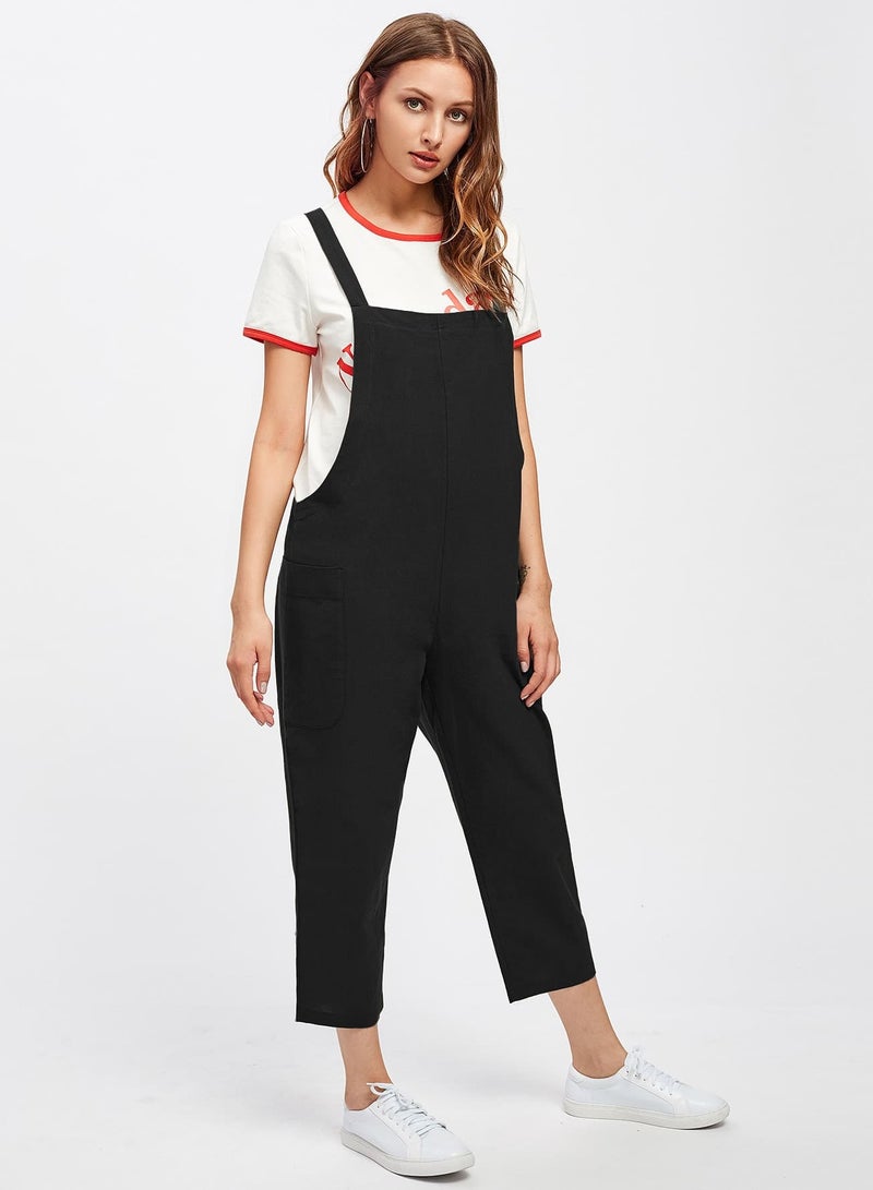 Solid Flap Pocket Capri Utility Overalls