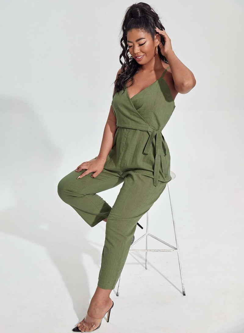 Plus Surplice Front Tie Side Cami Jumpsuit