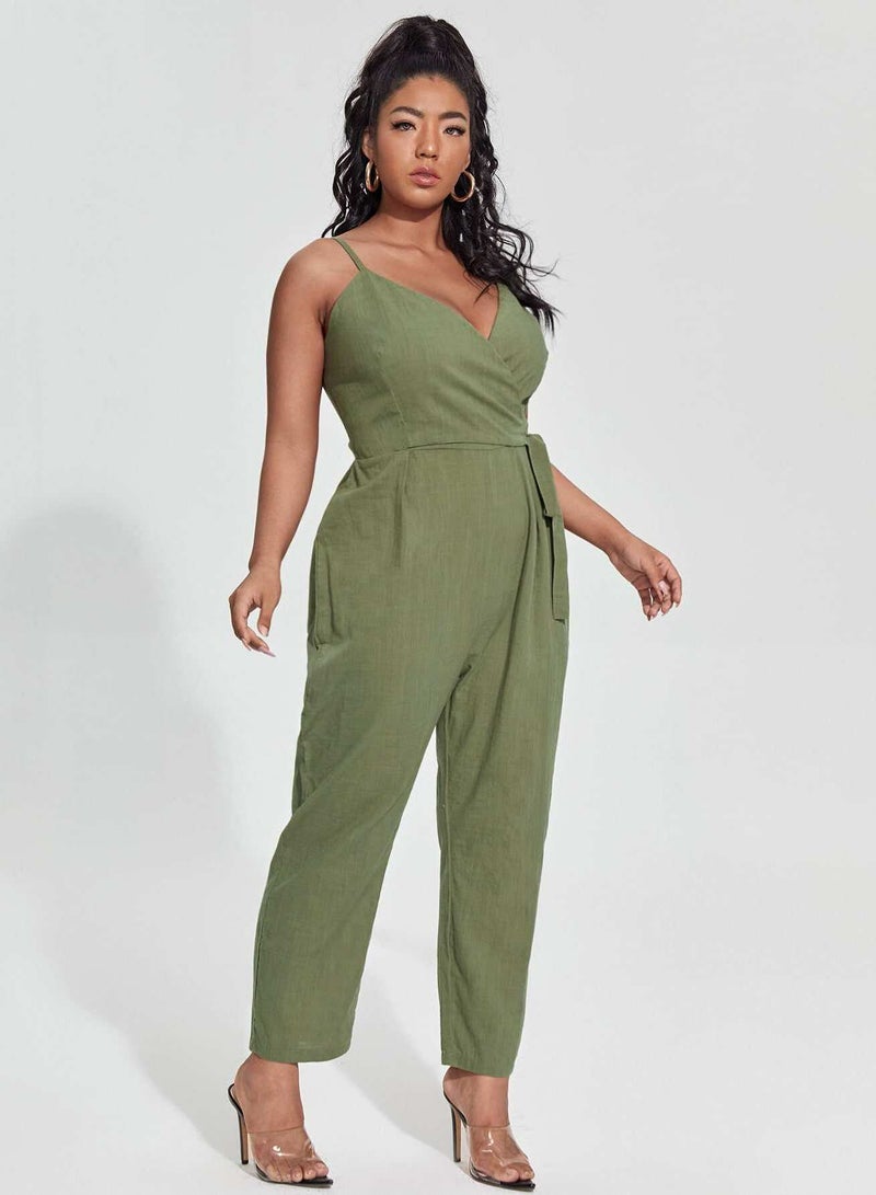 Plus Surplice Front Tie Side Cami Jumpsuit