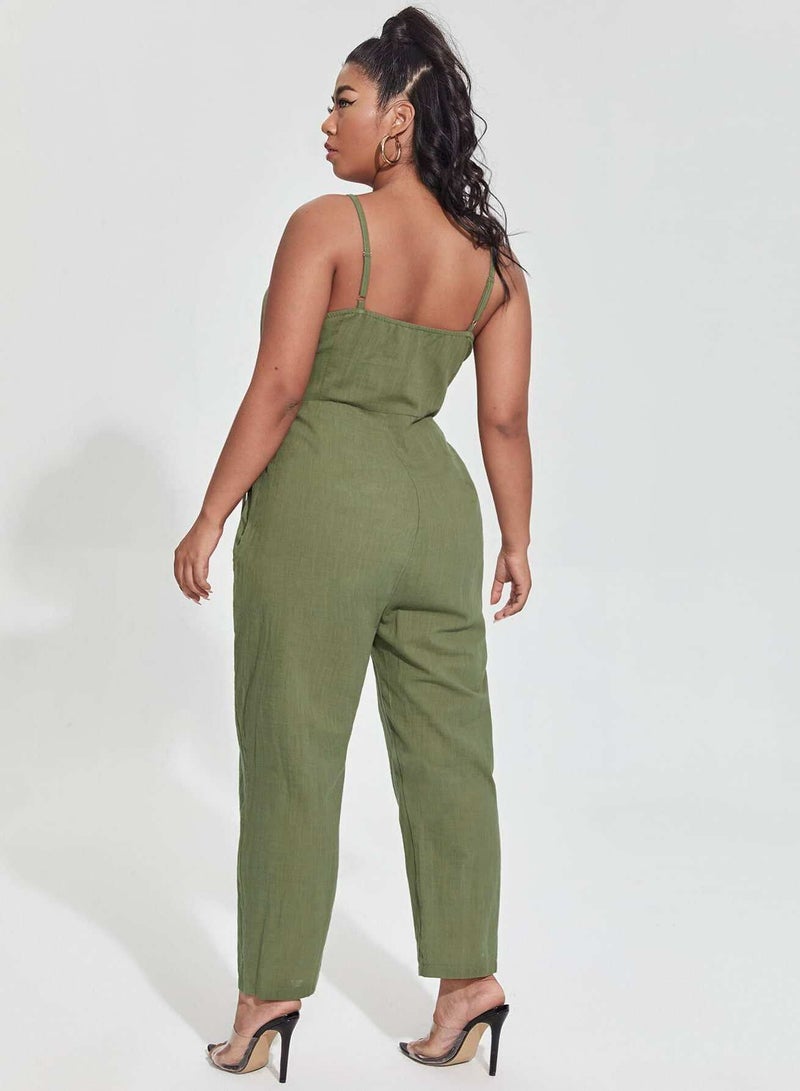 Plus Surplice Front Tie Side Cami Jumpsuit