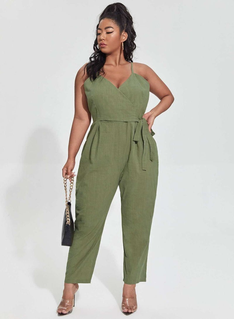 Plus Surplice Front Tie Side Cami Jumpsuit