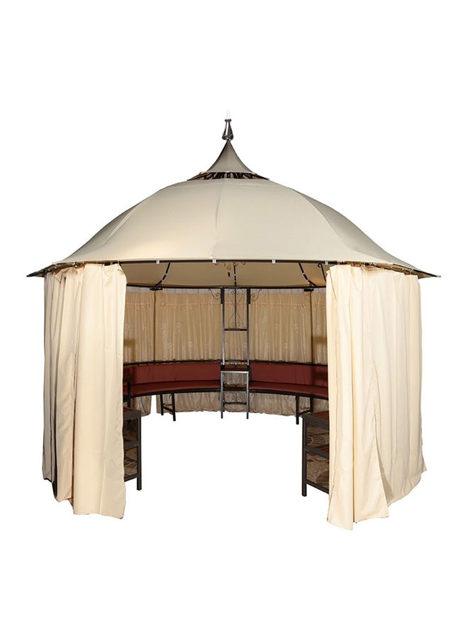 Luxury Gazebo with Seating Metal Frame Patio Tent Canopy For Garden With Mosquito Net Beige 400x400cm