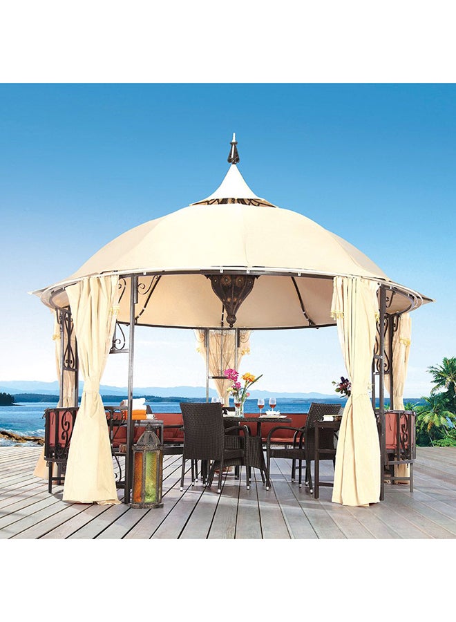 Luxury Gazebo with Seating Metal Frame Patio Tent Canopy For Garden With Mosquito Net Beige 400x400cm