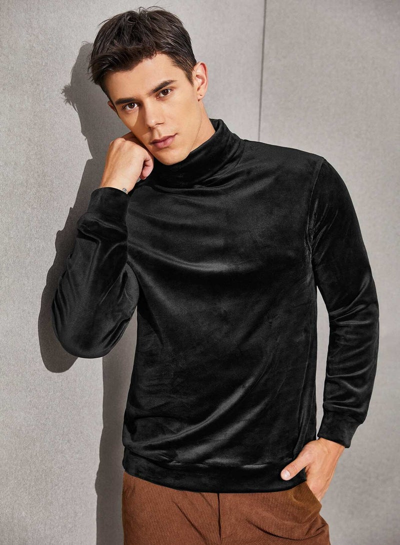 Men Stand Collar Velvet Pullover