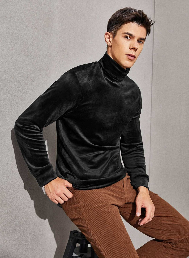 Men Stand Collar Velvet Pullover