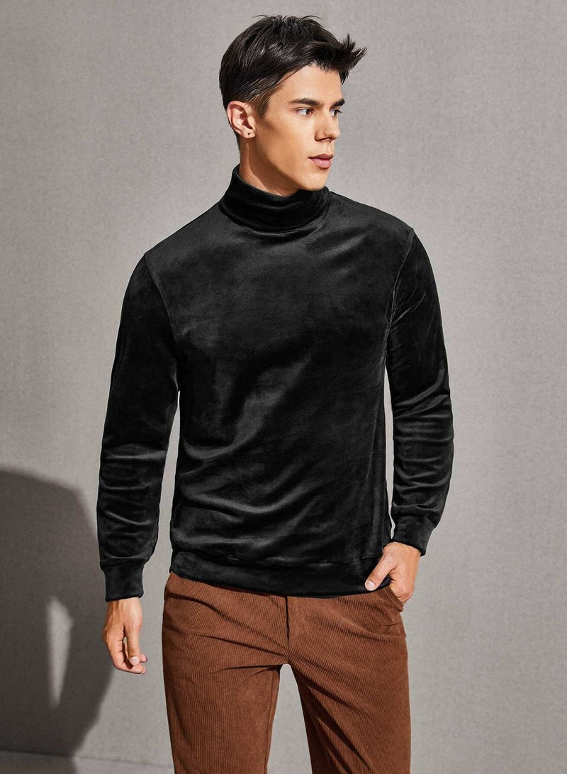 Men Stand Collar Velvet Pullover