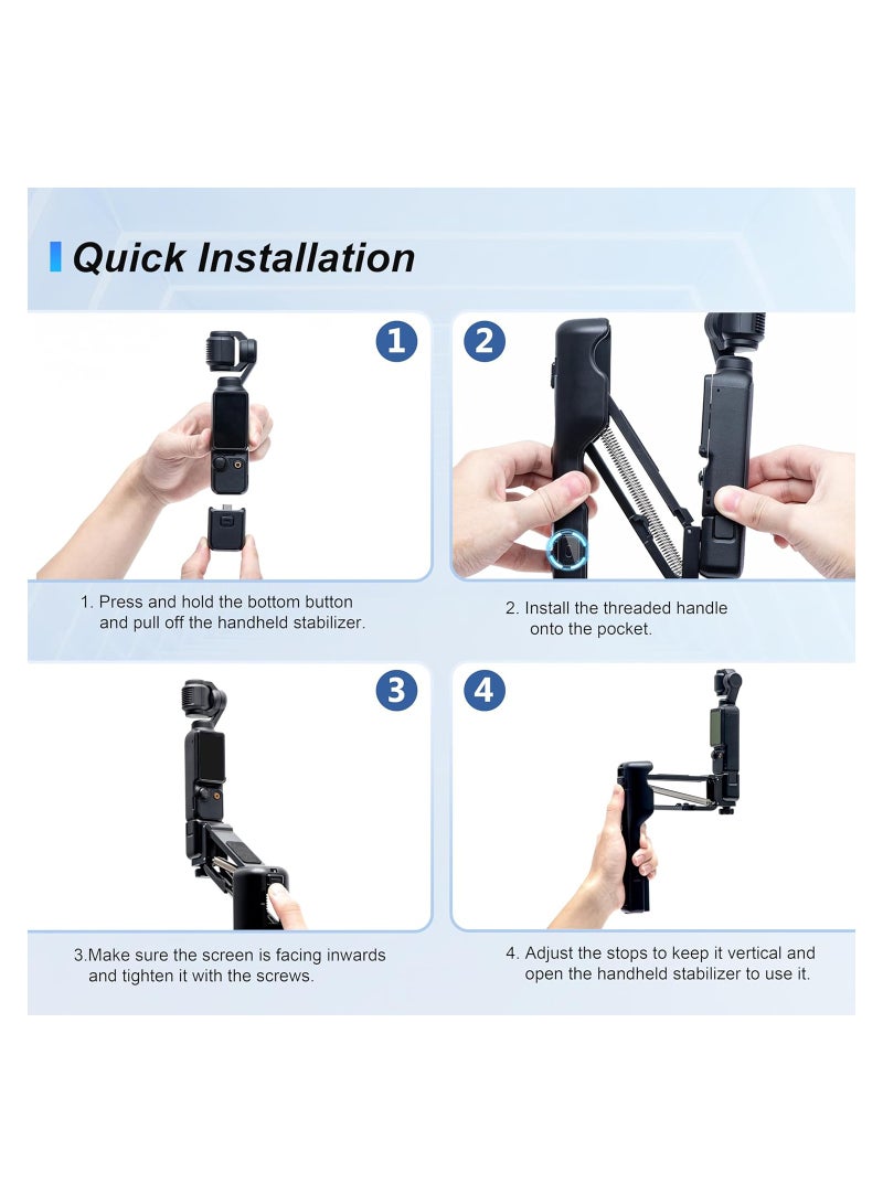 For OSMO Pocket 3 Handheld Stabilizer, Mini Z-Axis Anti-Shake Handle Grip Holder Storage Protective Case for DJI Osmo Pocket 3 Creator Combo Accessories for Camera Vlog Live Shooting Video