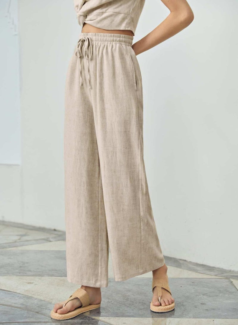 Drawstring Waist Wide Leg Pants