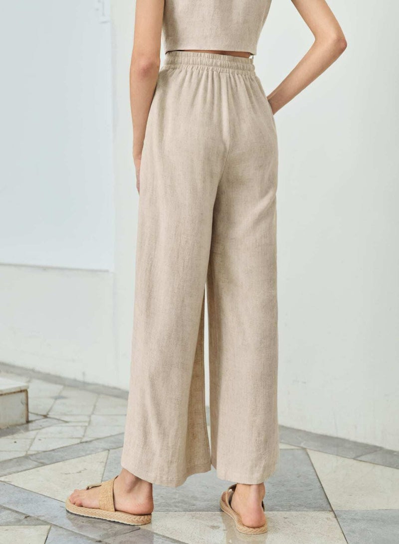 Drawstring Waist Wide Leg Pants