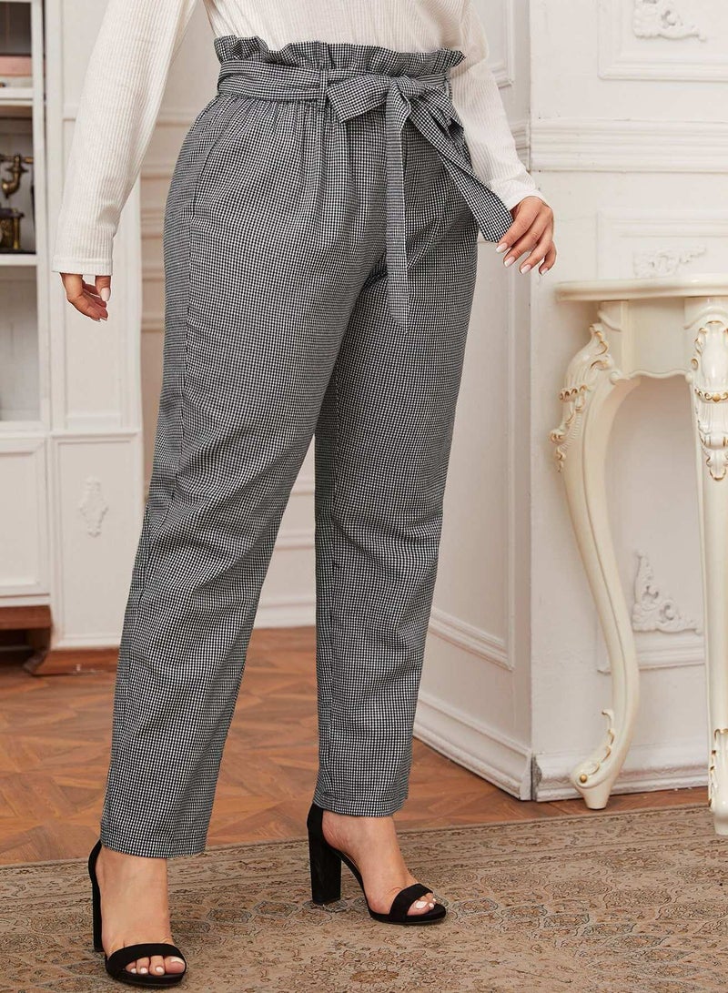 Plus Paperbag Waist Belted Gingham Pants