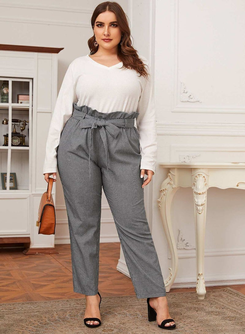 Plus Paperbag Waist Belted Gingham Pants