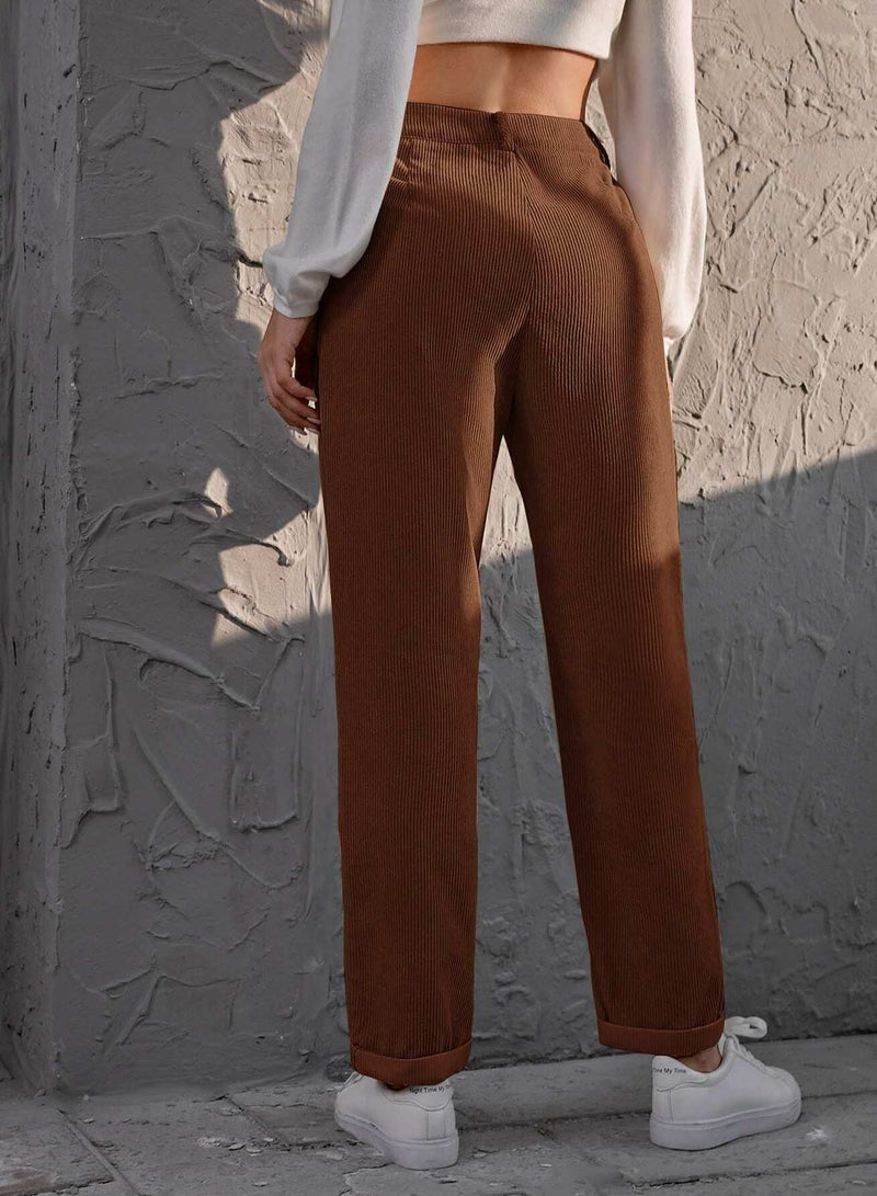 Corduroy High Rise Straight Pants