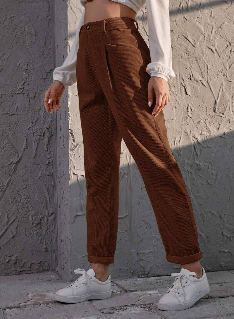 Corduroy High Rise Straight Pants