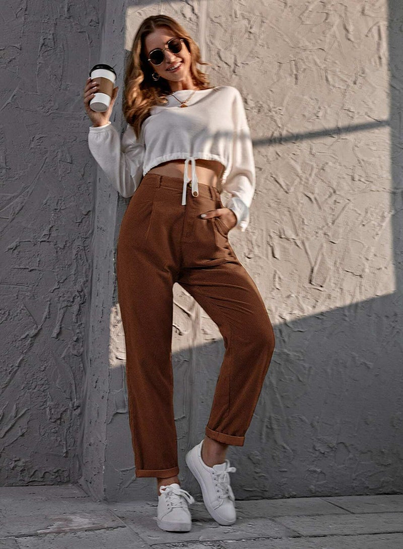 Corduroy High Rise Straight Pants