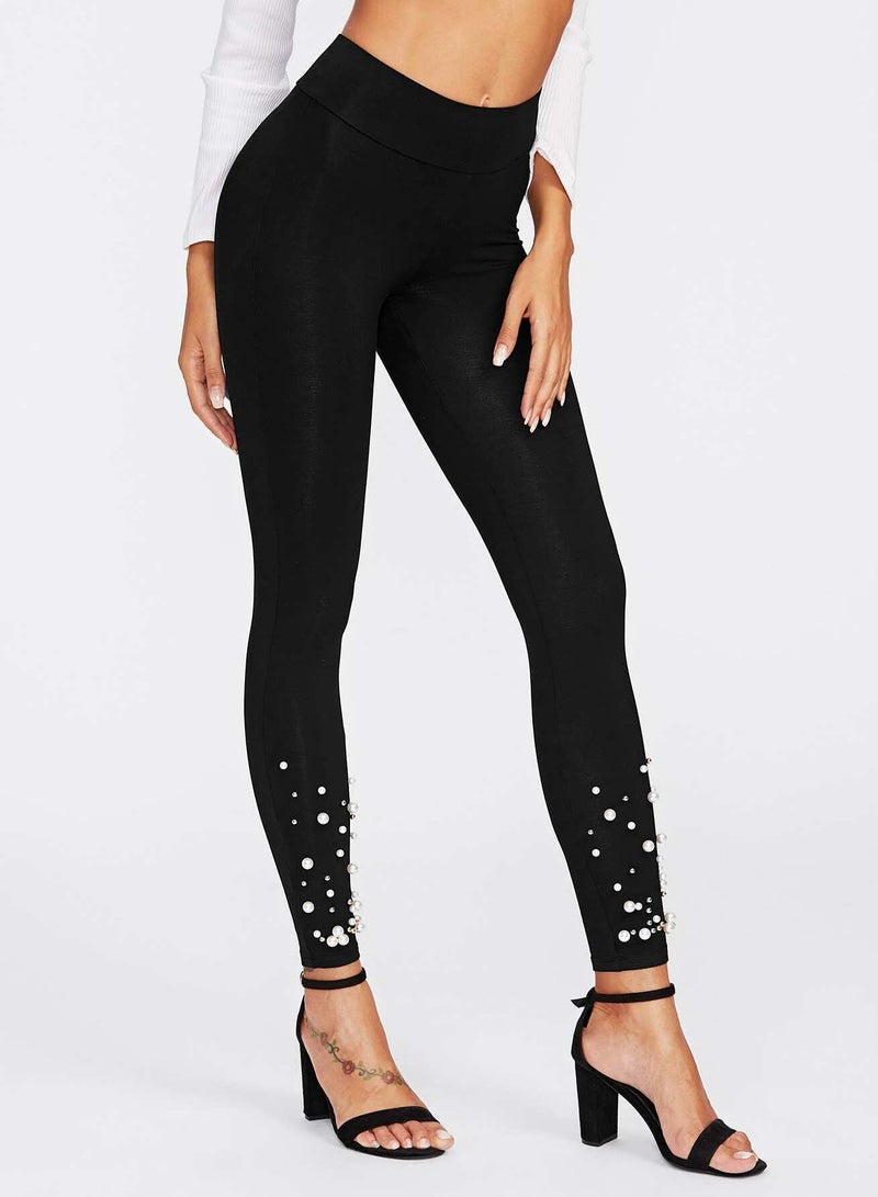 Pearl And Rhinestone Embellished Leggings