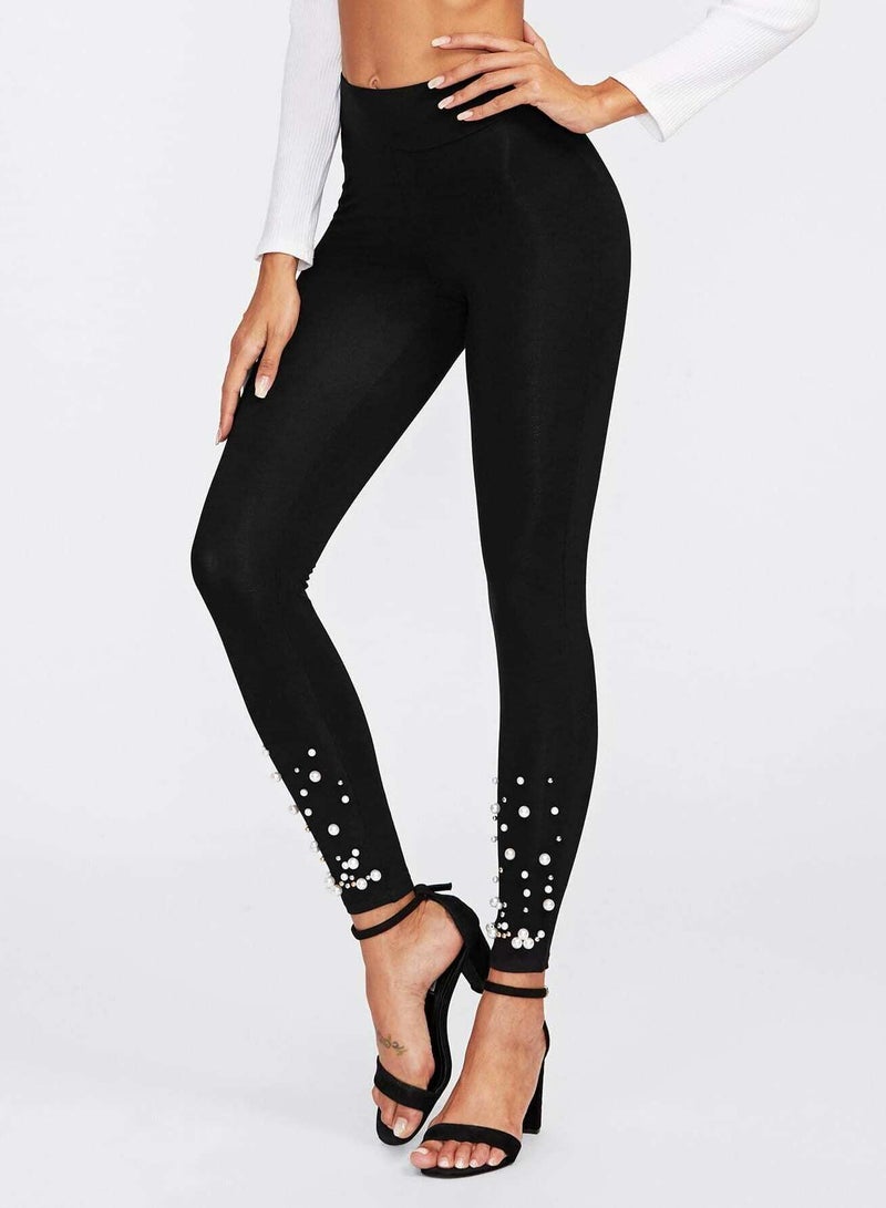 Pearl And Rhinestone Embellished Leggings