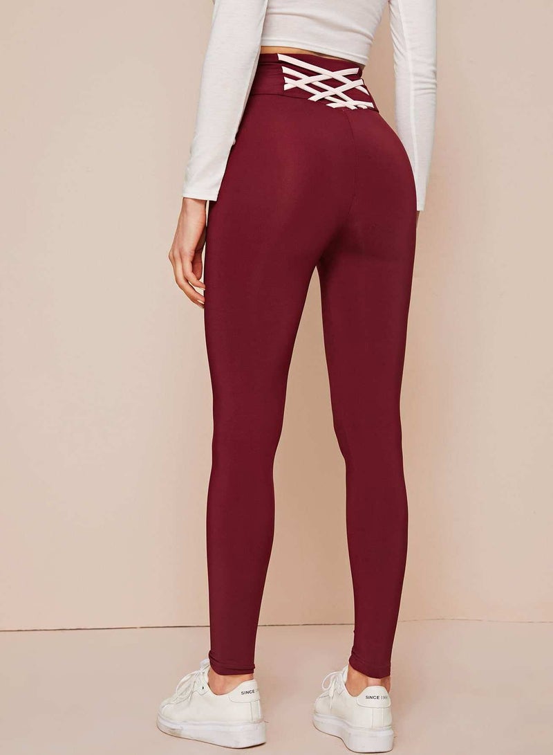 Wide Waistband Criss-cross Back Leggings