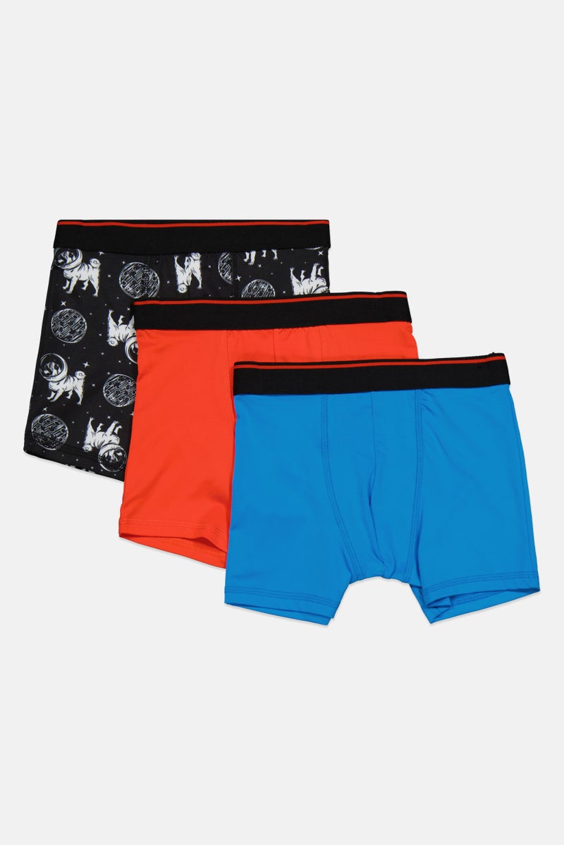 Kids Boy 3 Pack Boxers, Black/Blue Combo