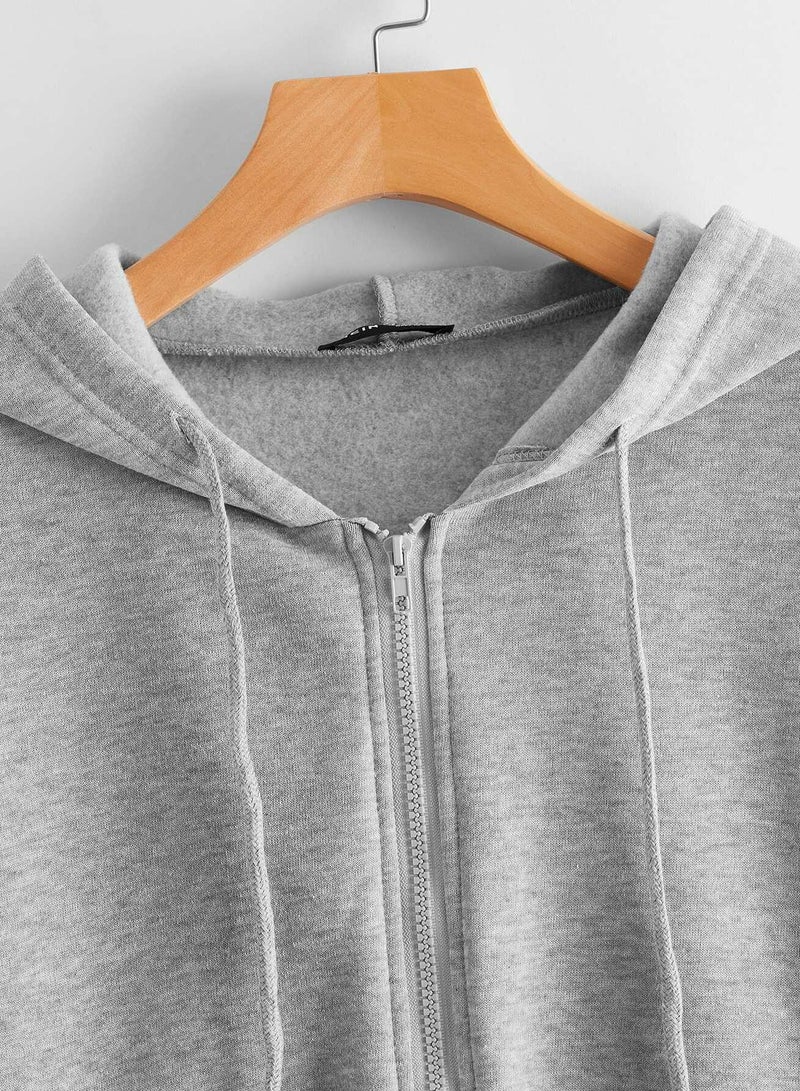 Heathered Knit Zip-Up Drawstring Hoodie