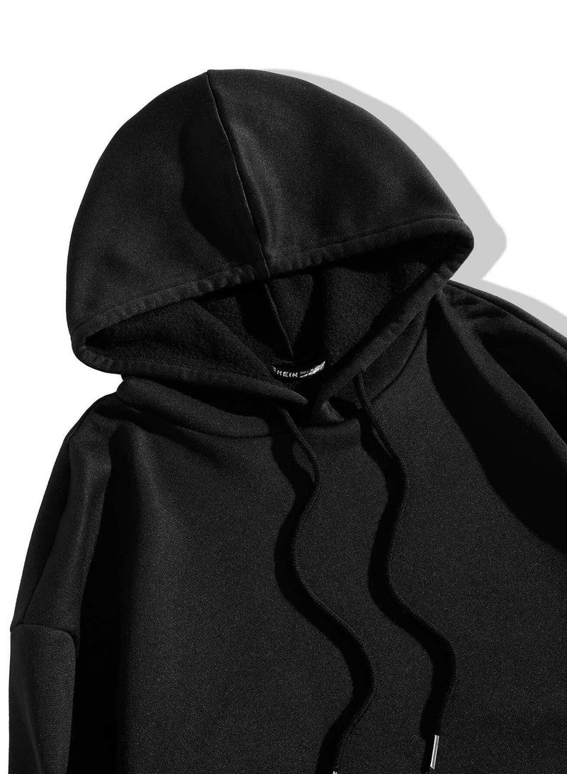 1pack Kangaroo Pocket Drop Shoulder Hoodie