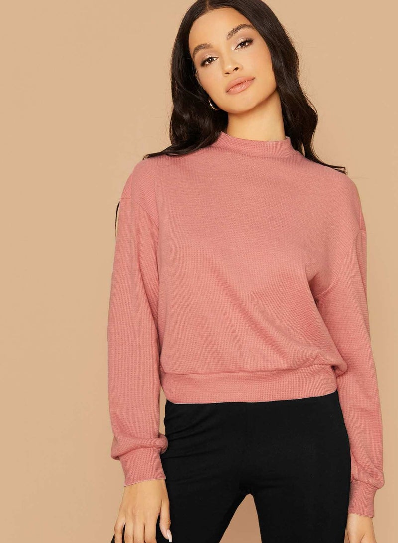 Solid Mock-neck Drop Shoulder Pullover