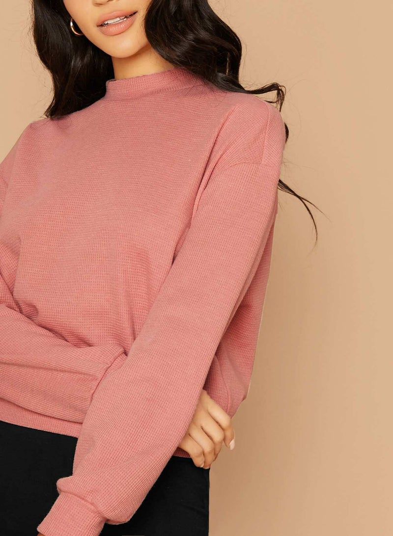 Solid Mock-neck Drop Shoulder Pullover