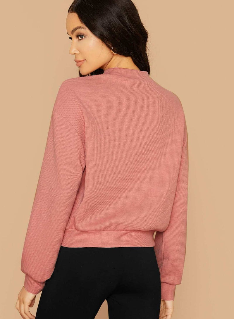 Solid Mock-neck Drop Shoulder Pullover