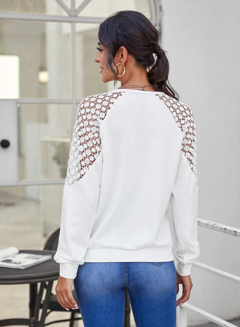 Guipure Lace Insert Raglan Sleeve Pullover