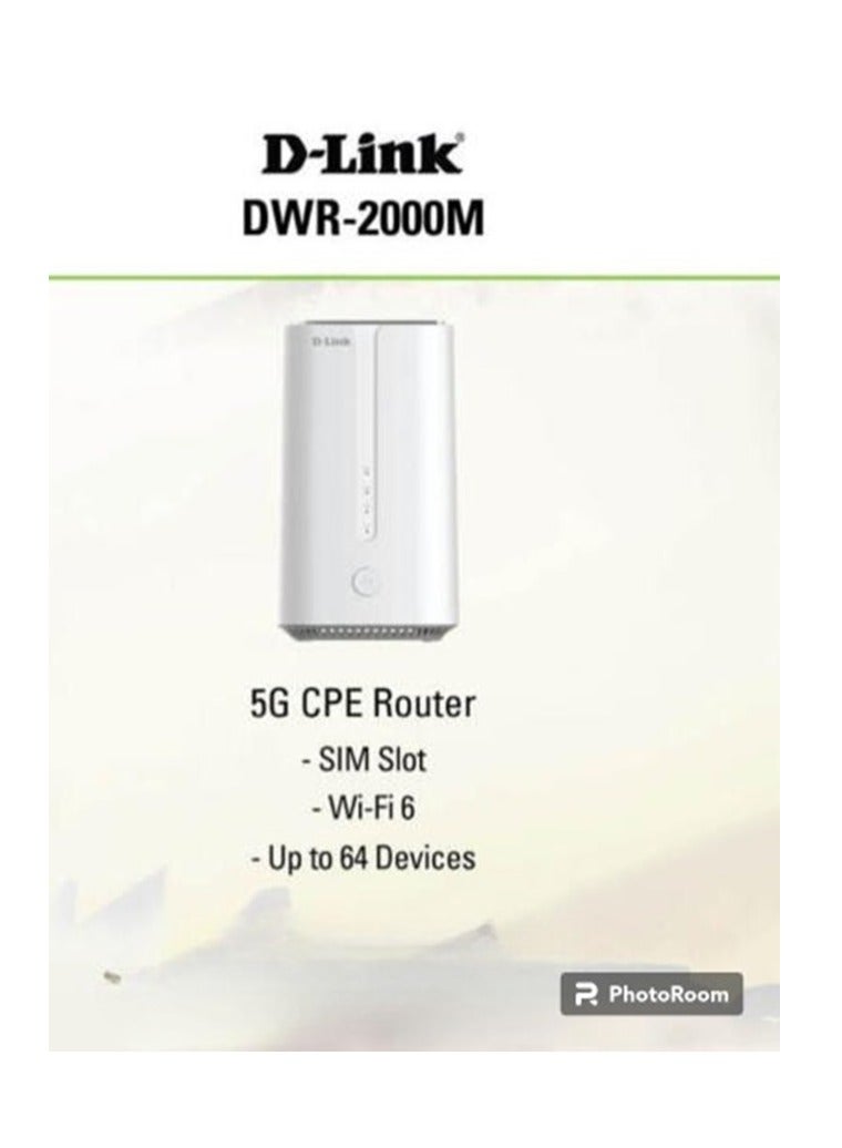 DWR-2000M 5G CPE Router  AX1800 router with 4 x Gigabit LAN ports, 1 x Gigabit WAN port, 1 x FXS port, 1 x USB 3.0 white