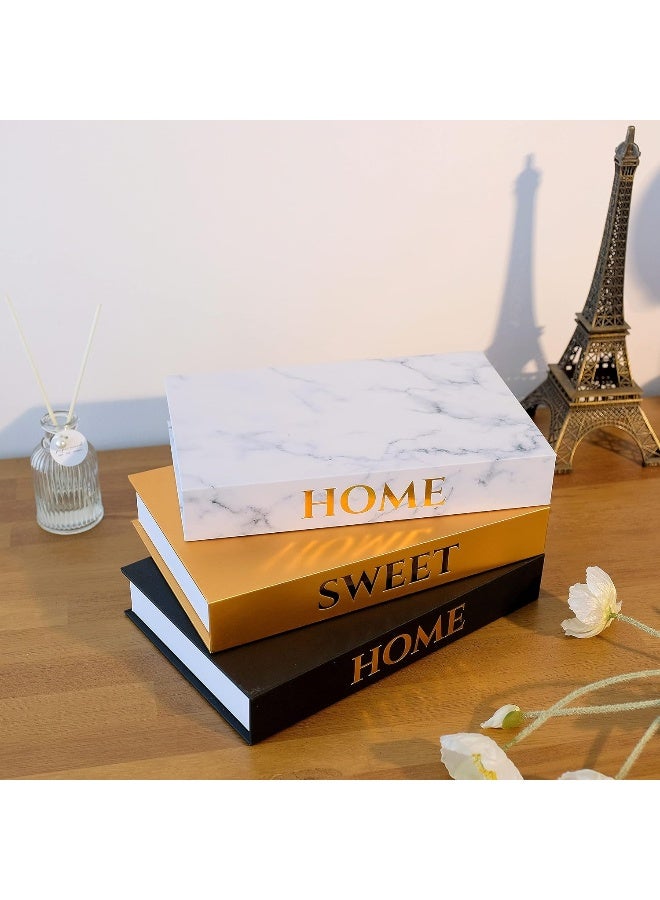 Home Sweet Home Stacked Books Decor - Set of 3 Decorative Books Storage Box - Faux Books for Decoration, Living Room, Entryway Table or Shelf Decorations