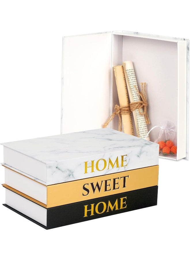 Home Sweet Home Stacked Books Decor - Set of 3 Decorative Books Storage Box - Faux Books for Decoration, Living Room, Entryway Table or Shelf Decorations