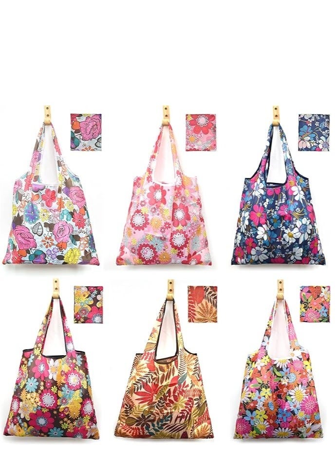 6 Pcs Reusable Grocery Bag, Foldable Eco-Friendly Shopping Bags, Lightweight Washable Ripstop Nylon Large Tote Bag