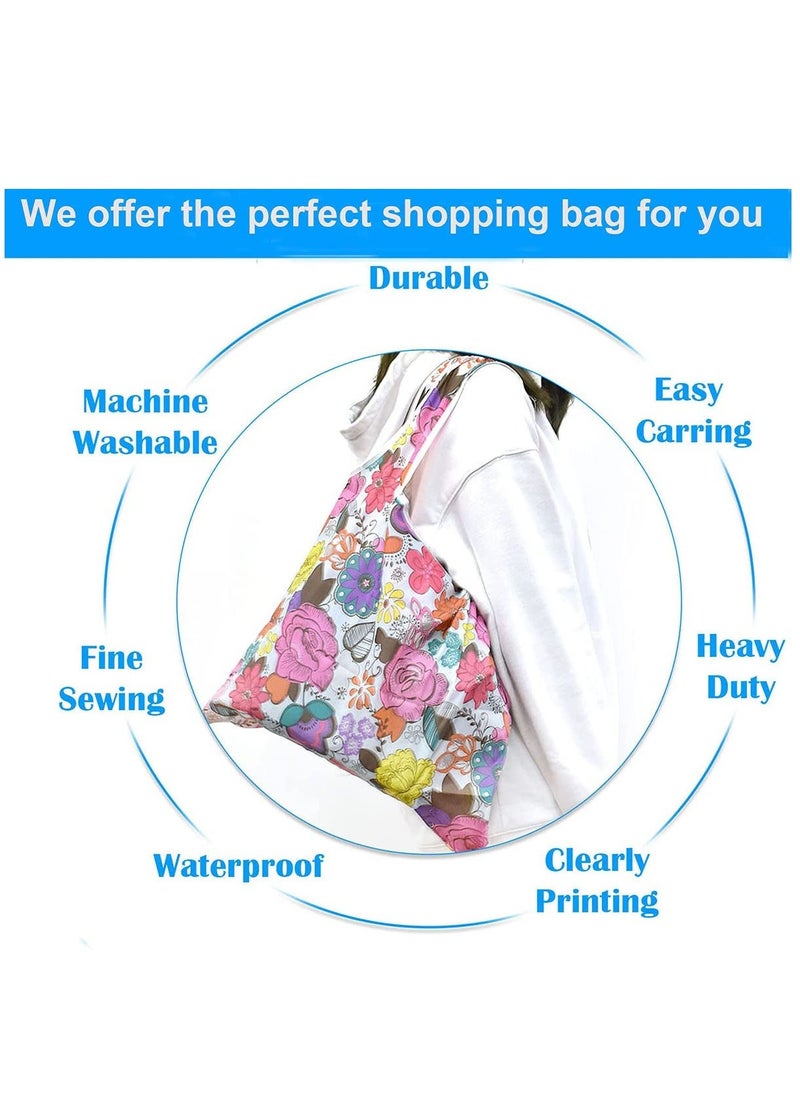 6 Pcs Reusable Grocery Bag Foldable Eco-Friendly Shopping Bags Lightweight Washable Nylon Large Tote Bag