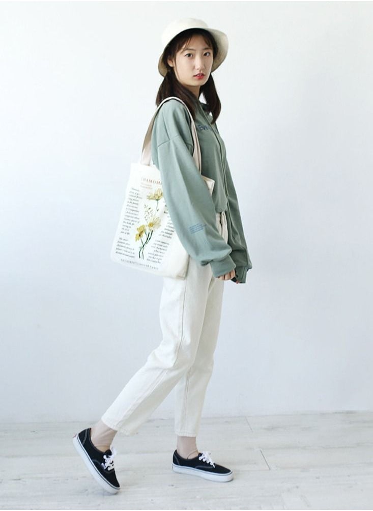 Canvas Tote Bag Strap Reusable Grocery Shopping Cloth Bag Zip Tote Bag Women Eco-Friendly Tote Bag with Handle Washable Fashion Beach Tote Shoulder Bag Women Shopping, School