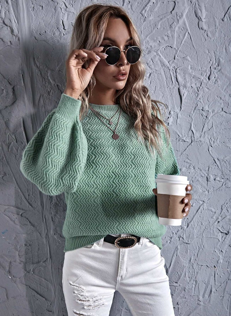 Solid Chevron Knit Drop Shoulder Sweater